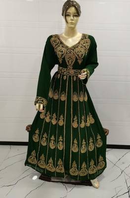 Green Embroidered Georgette Islamic Kaftans 1