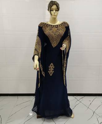 Navy Blue Embroidered Georgette Islamic Kaftans 1