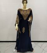 Navy Blue Embroidered Georgette Islamic Kaftans