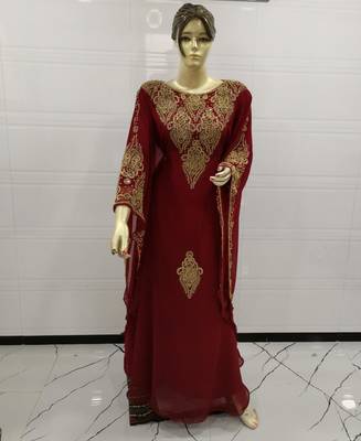 Maroon Embroidered Georgette Islamic Kaftans 1