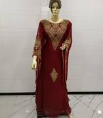Maroon Embroidered Georgette Islamic Kaftans