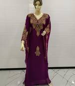 Wine Embroidered Georgette Islamic Kaftans