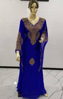 Blue Embroidered Georgette Islamic Kaftans 1