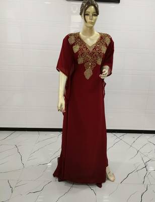 Maroon Embroidered Georgette Islamic Kaftans 1