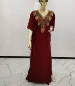 Maroon Embroidered Georgette Islamic Kaftans