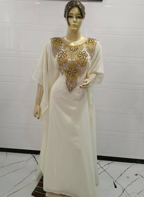 White Embroidered Georgette Islamic Kaftans 1