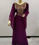 Wine Embroidered Georgette Islamic Kaftans