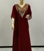 Maroon Embroidered Georgette Islamic Kaftans