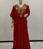 Red Embroidered Georgette Islamic Kaftans