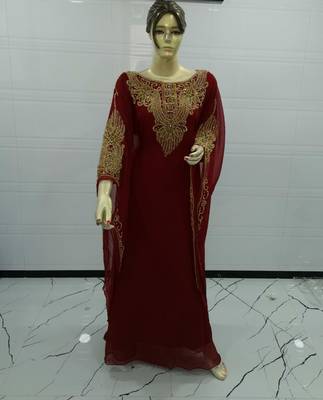 Maroon Embroidered Georgette Islamic Kaftans 1