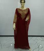 Maroon Embroidered Georgette Islamic Kaftans