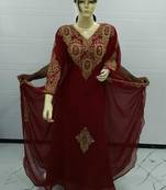 Maroon Embroidered Georgette Islamic Kaftans