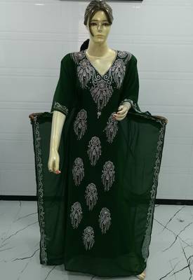 Green Embroidered Georgette Islamic Kaftans 1