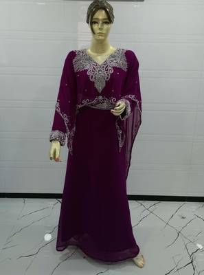Wine Embroidered Georgette Islamic Kaftans 1