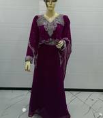 Wine Embroidered Georgette Islamic Kaftans