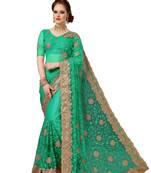 Trendmalls Green Embroidery net Indian Wedding Or Party Saree With Blouse