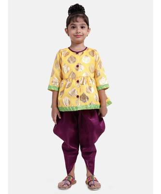 Girls Foil Print Front Open Peplum Dhoti Yellow 1
