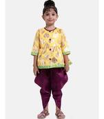 Girls Foil Print Front Open Peplum Dhoti Yellow