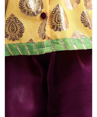 Girls Foil Print Front Open Peplum Dhoti Yellow 5