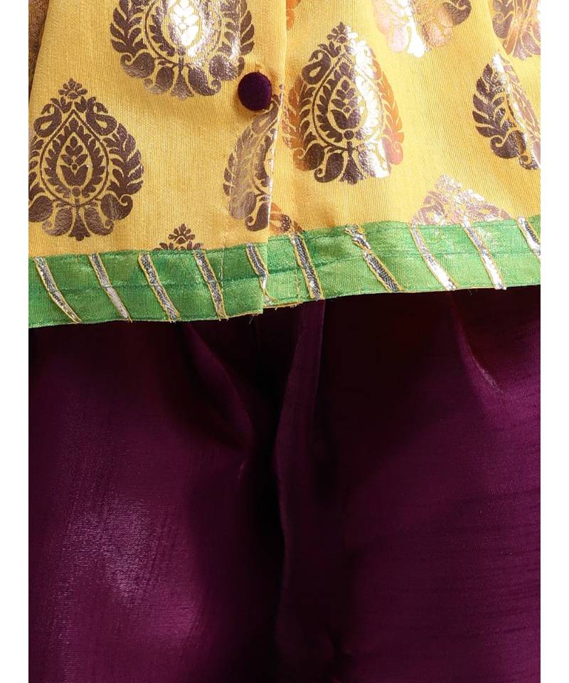 Girls Foil Print Front Open Peplum Dhoti Yellow