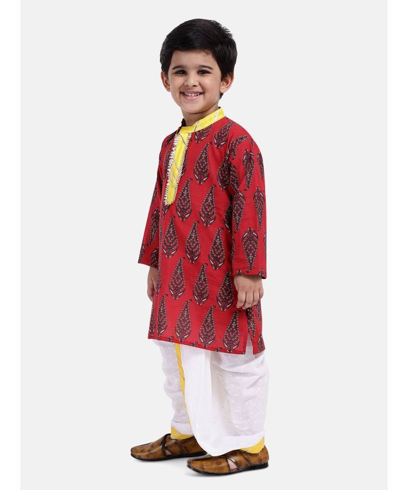 Boys Jaipuri Print Cambric Cotton Dhoti Kurta