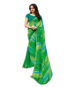 Green printed georgette saree with blouse