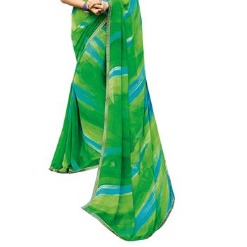 Green printed georgette saree with blouse 3