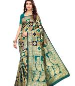 Green woven silk blend saree with blouse