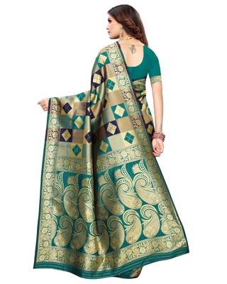 Green woven silk blend saree with blouse 2