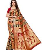 Red woven silk blend saree with blouse