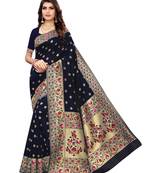 Blue woven silk blend saree with blouse