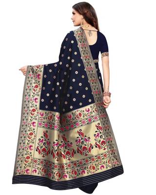 Blue woven silk blend saree with blouse 2