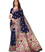 Blue woven silk blend saree with blouse