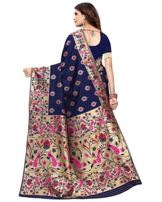 Blue woven silk blend saree with blouse 2