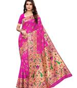 Pink woven silk blend saree with blouse