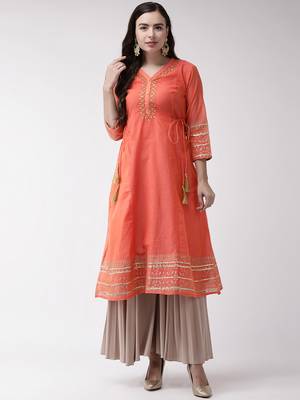 Peach embroidered art silk kurtas-and-kurtis 1