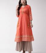 Peach embroidered art silk kurtas-and-kurtis