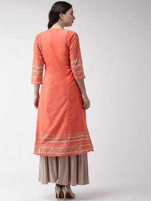 Peach embroidered art silk kurtas-and-kurtis 2