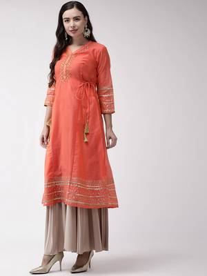 Peach embroidered art silk kurtas-and-kurtis 3