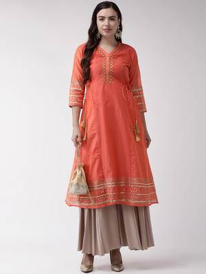 Peach embroidered art silk kurtas-and-kurtis 4