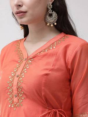 Peach embroidered art silk kurtas-and-kurtis 5