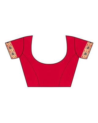 Red woven silk blend saree with blouse 5