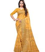Mustard printed silk blend saree with blouse