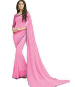 Pink printed georgette saree with blouse