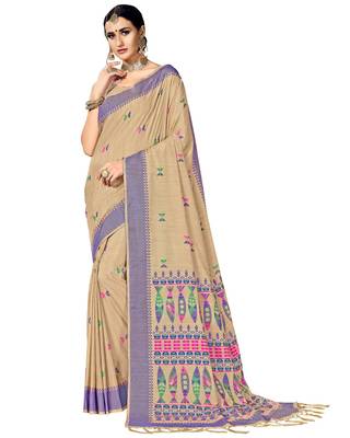 Beige woven cotton saree with blouse 1