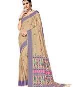 Beige woven cotton saree with blouse