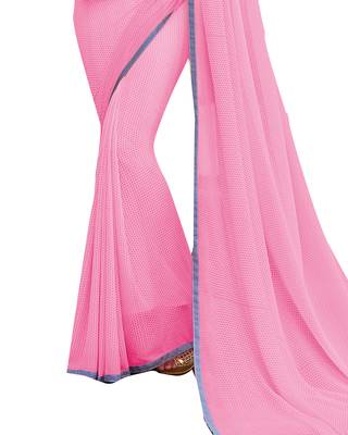 Pink printed georgette saree with blouse 3
