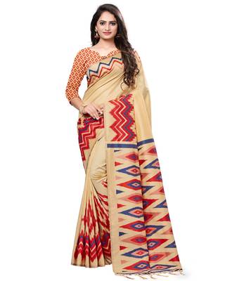 Yellow printed cotton saree with blouse 1