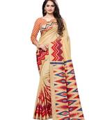 Yellow printed cotton saree with blouse
