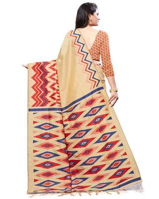Yellow printed cotton saree with blouse 2